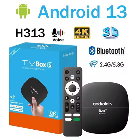 TV98 ATV H313 Smart TV Box Android 13.0 H313 Quad Core 2.4G/5G Dual Wifi BT 4K HD 3D Media Player iptv Voice remote 8GB 128GB