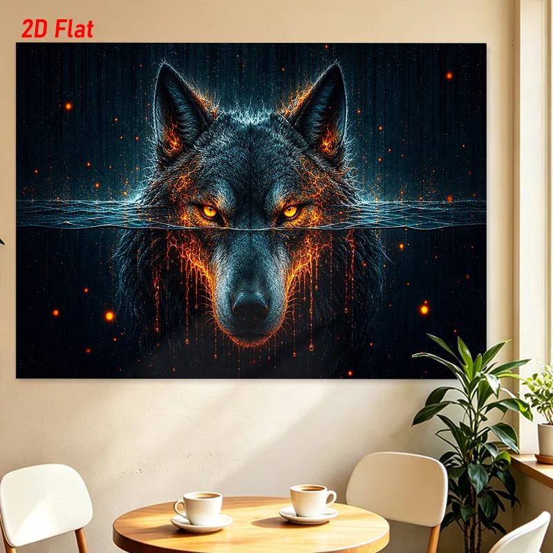 Wolf Tapestry, Glowing Eyes Wall Hanging, Dark Fantasy Decor, Neon Animal Art Cloth, Living Room Bedroom Ornament