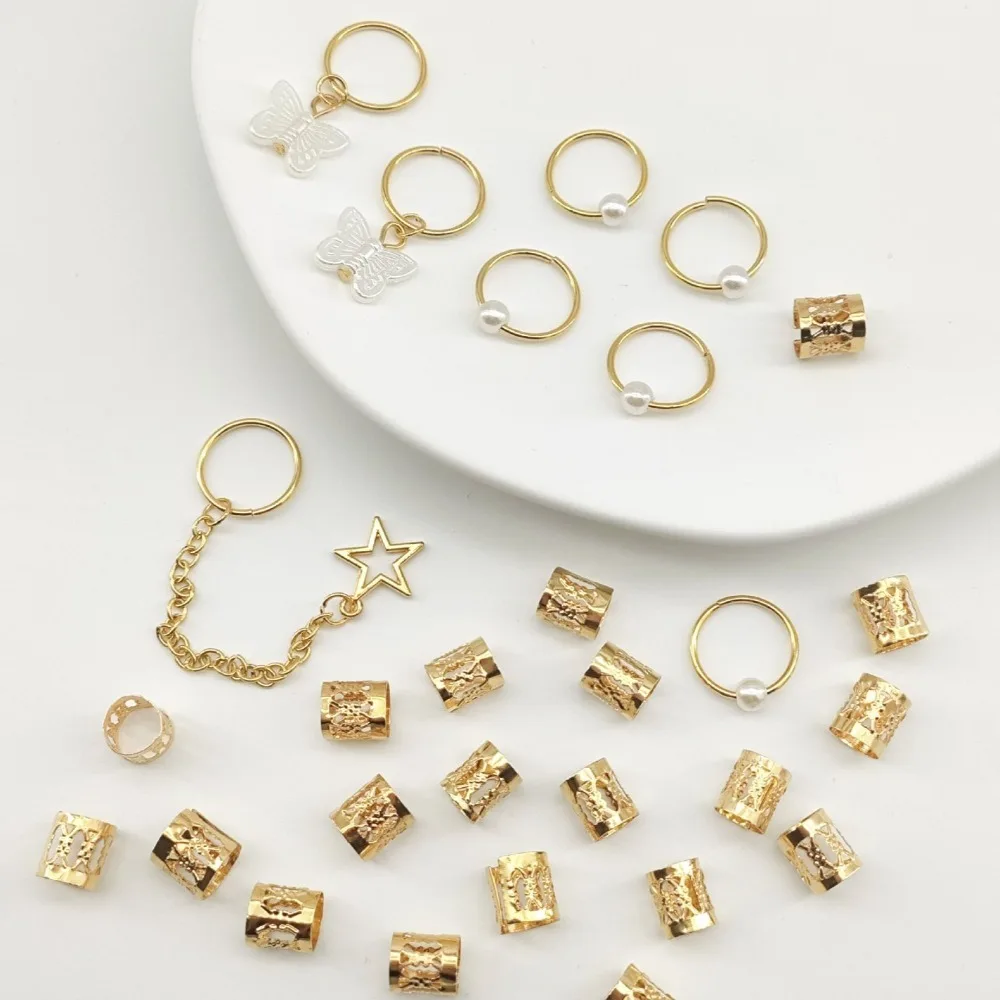 28 قطعة فراشة الجوف خارج الشعر الدائري الشعر تجديل مقاطع الكفة المعدنية المجدل الخرز قابل للتعديل متعدد نمط الشعر جديلة أنابيب