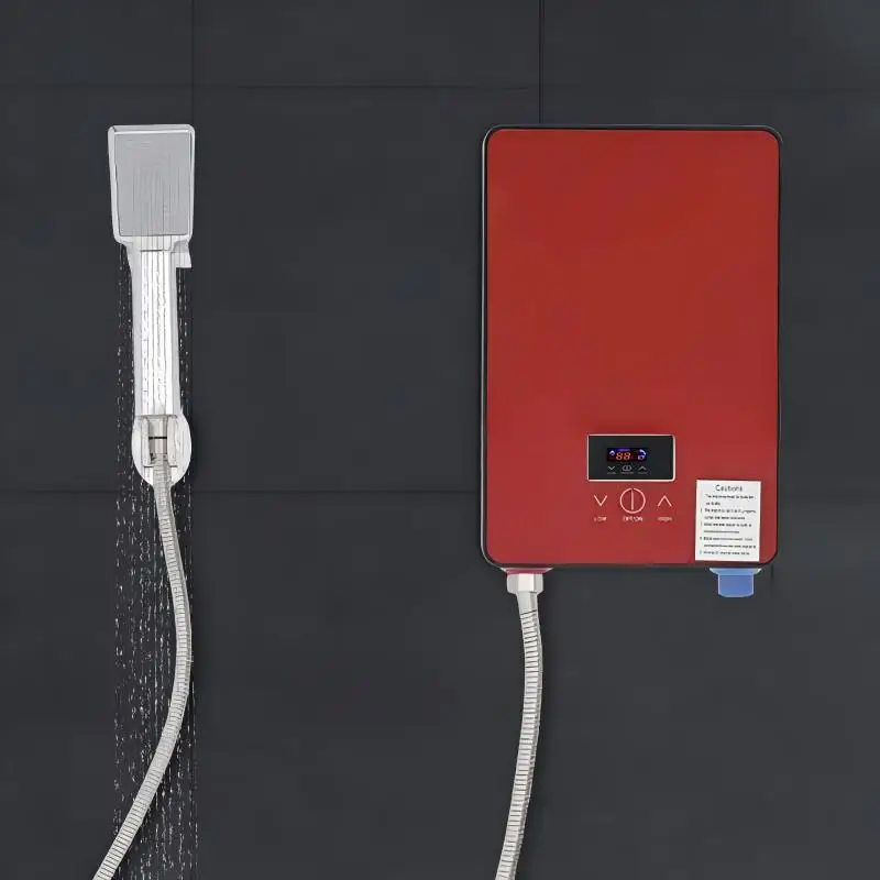 سخان مياه كهربي فوري 6500 وات 220 فولت شاشة LED مقاومة للماء مثبتة على الحائط للحمام والمطبخ والماء الساخن الحديث باللون الأحمر
