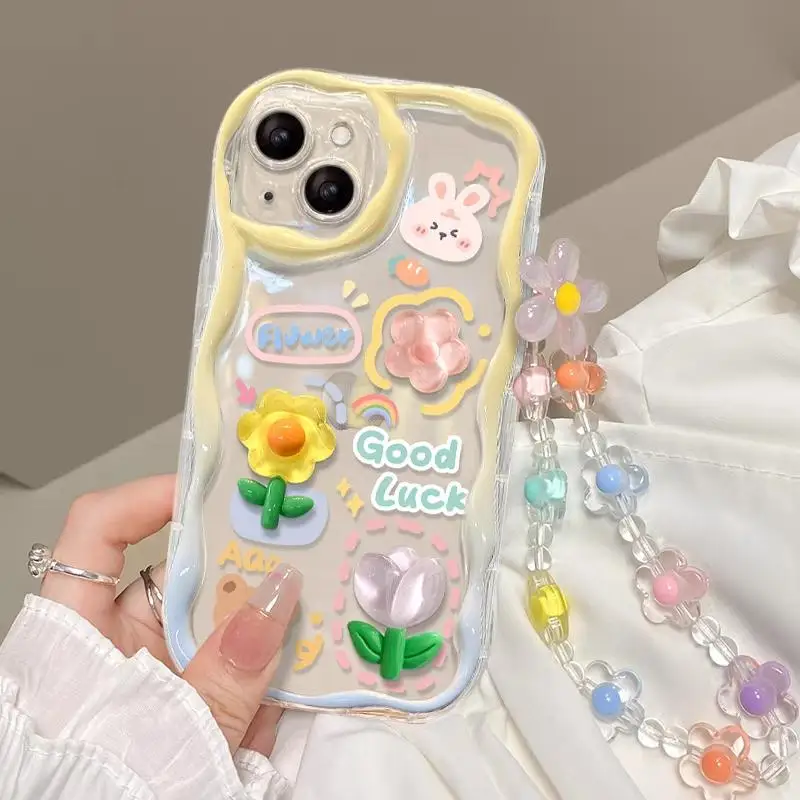 Милый 3D чехол с рисунком лягушки и цветов на подвесной цепочке для Realme C55 C67 C35 C33 C21Y C25Y C30 C21 C11 C20 C15 C12 8 10 11 GT 3