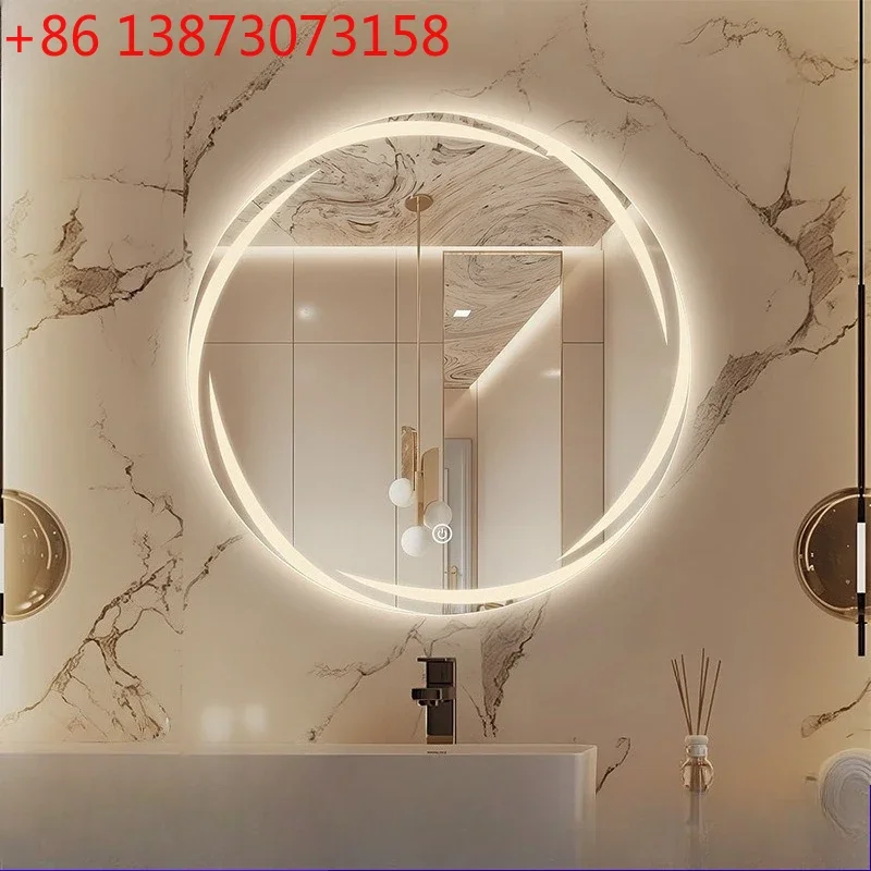 Smart bathroom mirror Round defogging mirror Makeup with lamp Wall-mounted sink Makeup mirror Touch screen LED