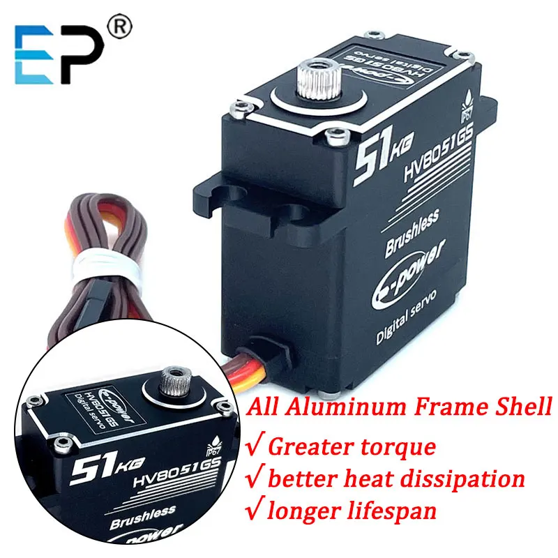 E-Power Waterproof Servo 51KG 180°/270°/360° Metal Digital 8.4V HV Brushless Parts For 1:8 1:10 Drive RC Car Boat Robot DIY Toys