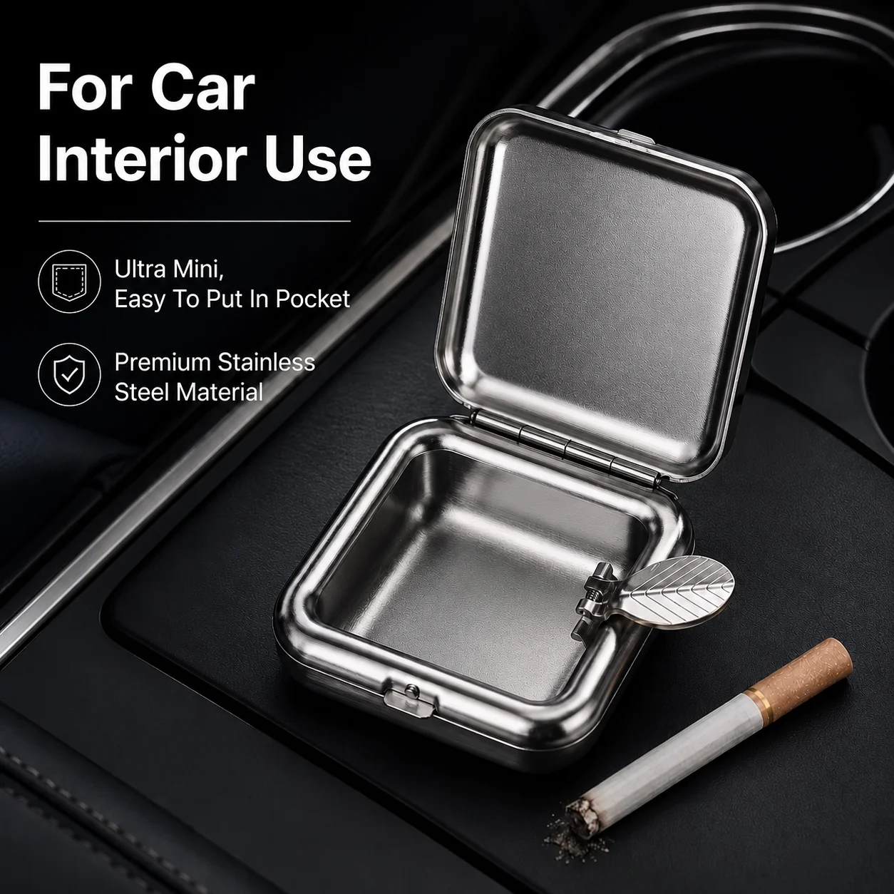 New Mini Portable Metal Ashtray, Pocket Size Stainless Steel Cigarette Ashtray for Car Outdoor Smoking Accessories