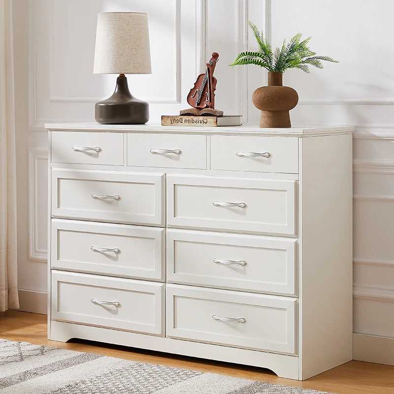 

Bedroom dresser, 9 drawer long dresser with antique handles, wood chest of drawers for kids room, living room, entry and hallway