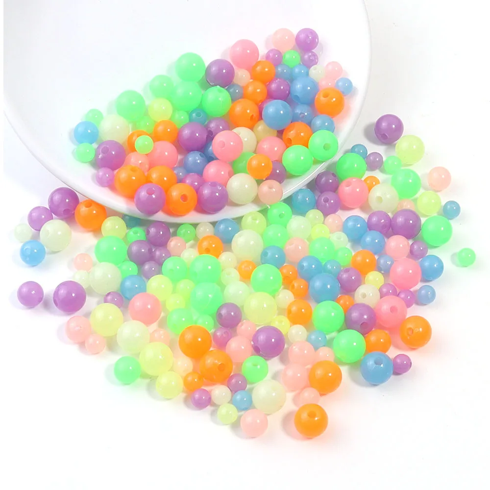100Pcs/lot Luminous Round Acrylic Colorful 6/8/10mm Green Luminous Loose Spacer Beads For Jewelry Making DIY Bracelet Necklace