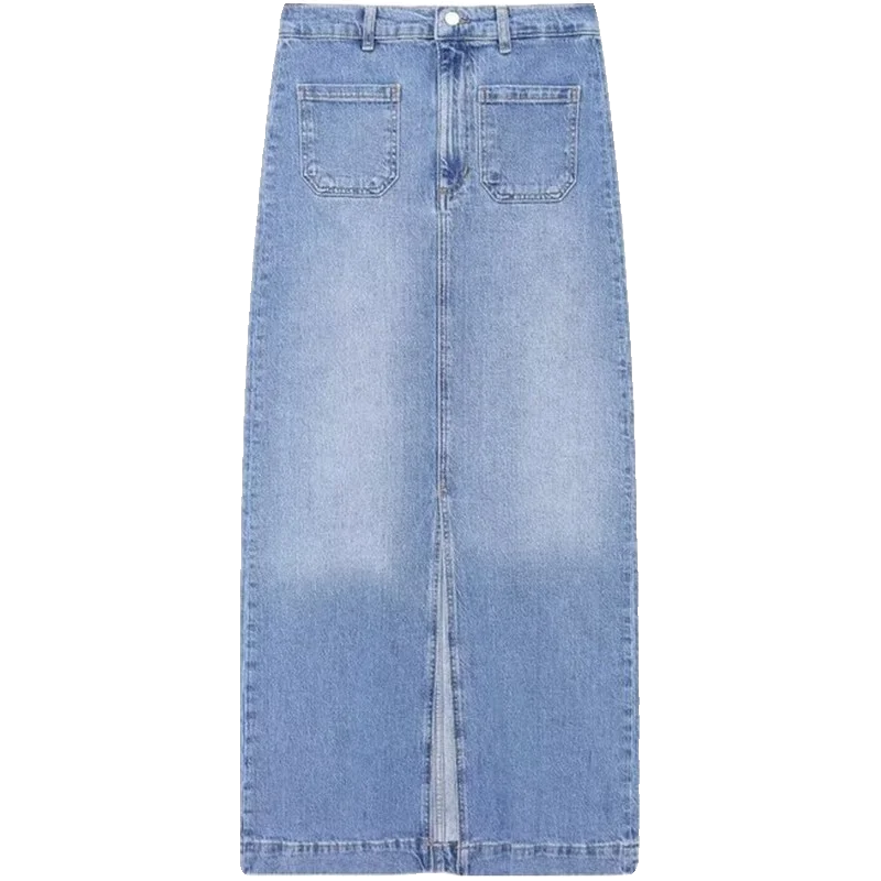 Lente 2024 halflange denim rok voor dames met opgestikte keten, hoge taille, rechte snit, veelzijdige Faion Spring-collectie