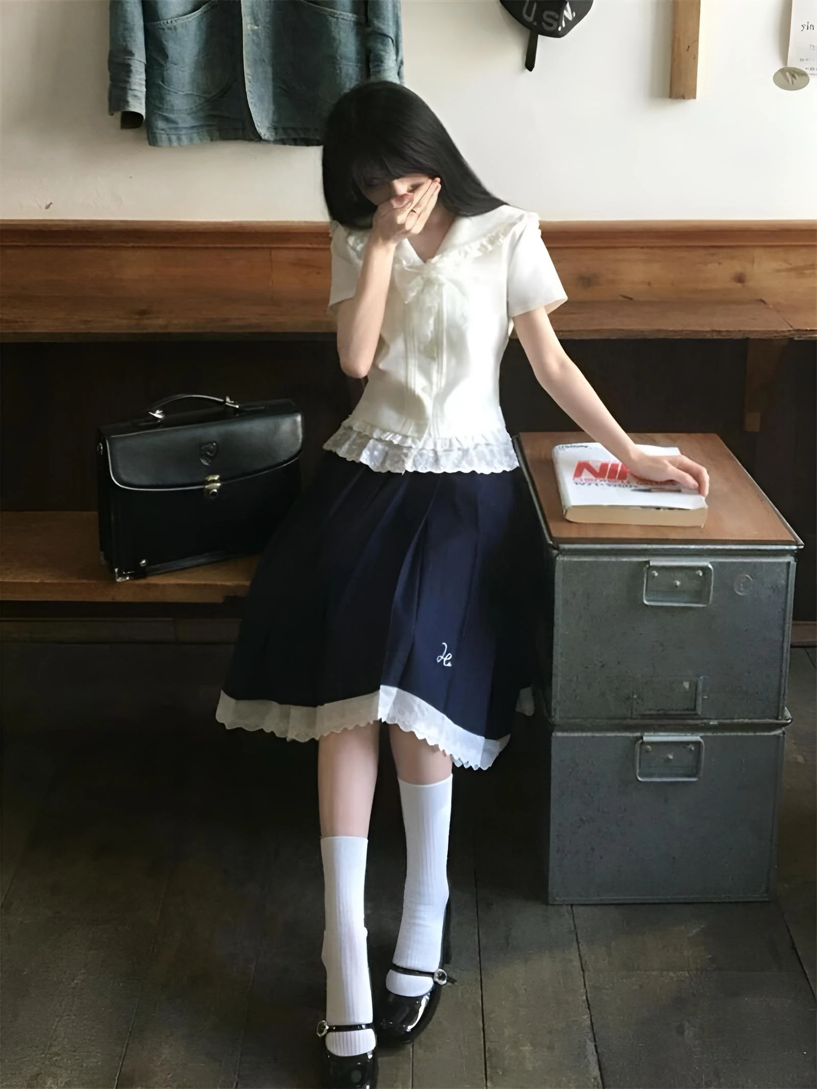  Style Slimming Jk Uniform Set with Shirt And Pleated Skirt High Waist Fashionable College Wind White Hot Water School Wind