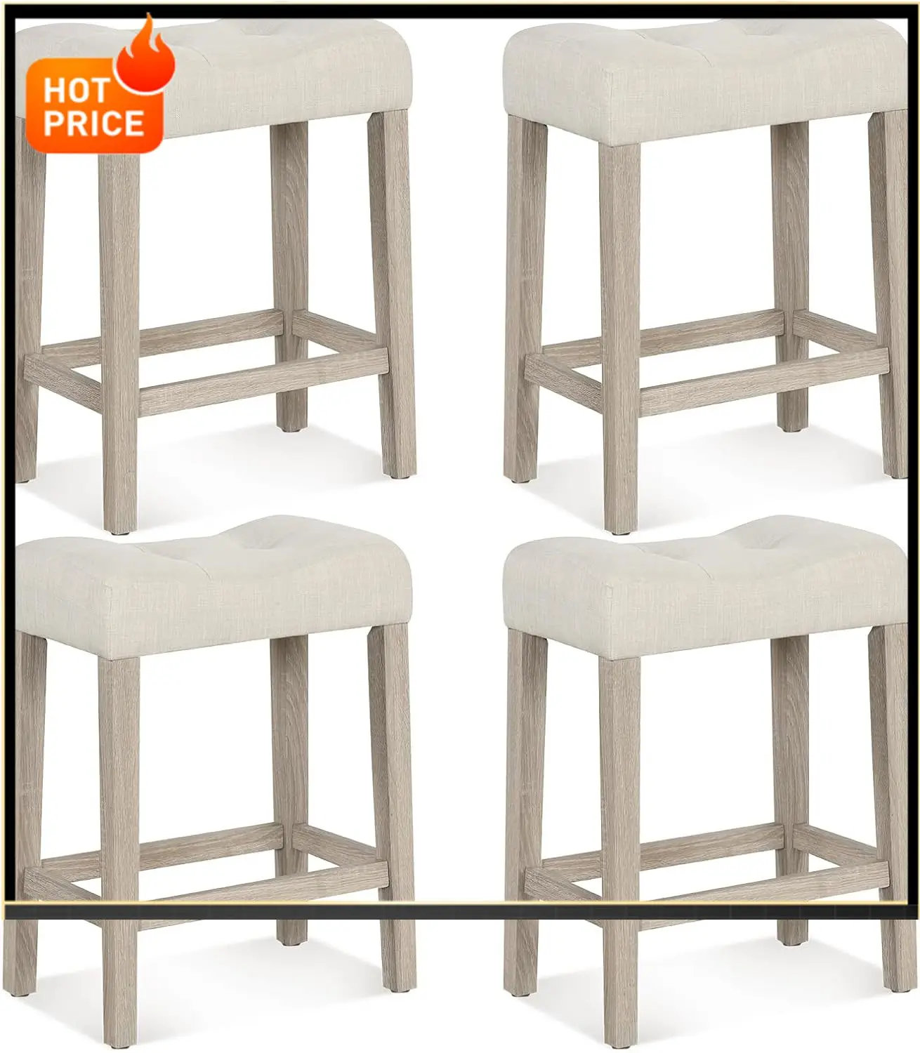 

BestsellerBestseller24" Bar Stools Set of 4, Upholstered Counter Height Saddle Bar Stools with Footrest and Wood Legs, Farmhouse