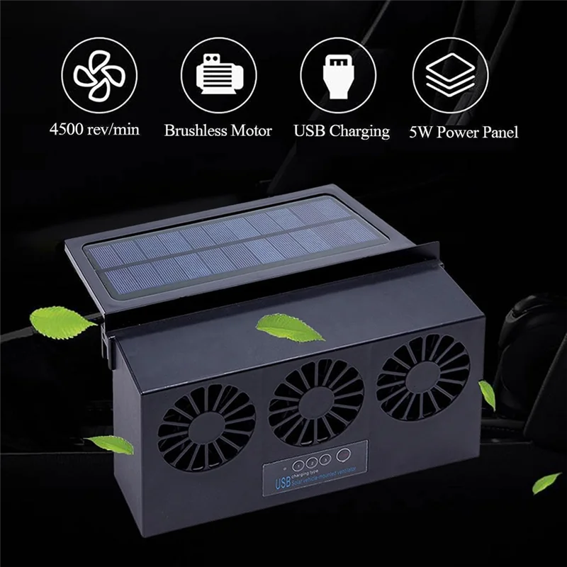 Solarbetriebener 3-Lüfter, Auto-Abluftventilator, Auto-Kühlerventilator, Entlüftungsheizkörper, energiesparender Abluftventilator, Kühler