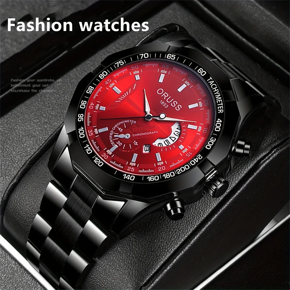 Large dial personality men\'s watch Fashion trend Handsome steel strap durable Gentleman Business Casual Young male Student watch