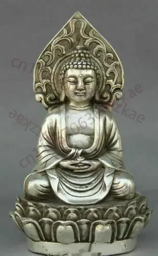 Tibetan Silver Hand carved Sakyamuni Shakyamuni Amitabha Buddha Seat Statue