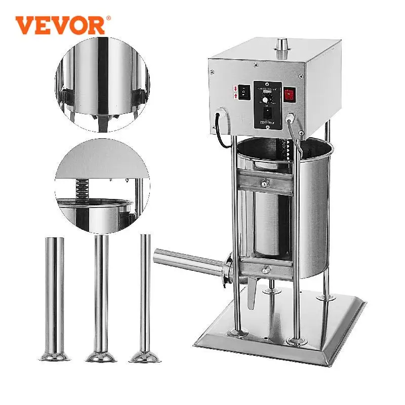 VEVOR Electric Sausage Stuffer 12L Capacity Vertical Meat Stuffer Various Speed Control Stainless Steel Sausage Filler 4 Tubes