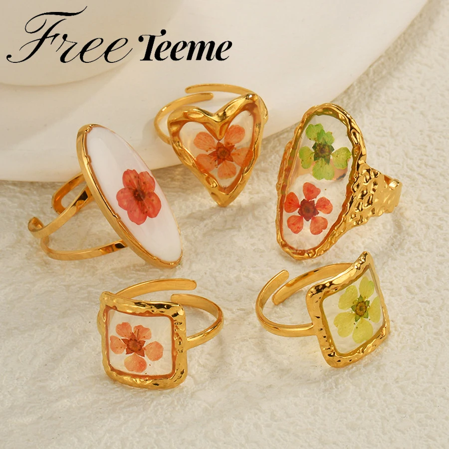 Freeteeme Trendy New Eternal Flower Ring For Women Stainless Steel Simple Open Size Rings Party Charm Jewelry Birthday Gift