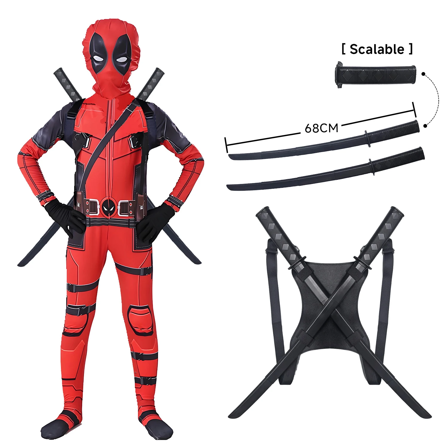 Hochwertiges Deadpool-Kostüm Halloween Cosplay-Kostüm Deadpool-Anzug Overall Deadpool-Kostüm Karneval Festival Geschenk Schwert-Set
