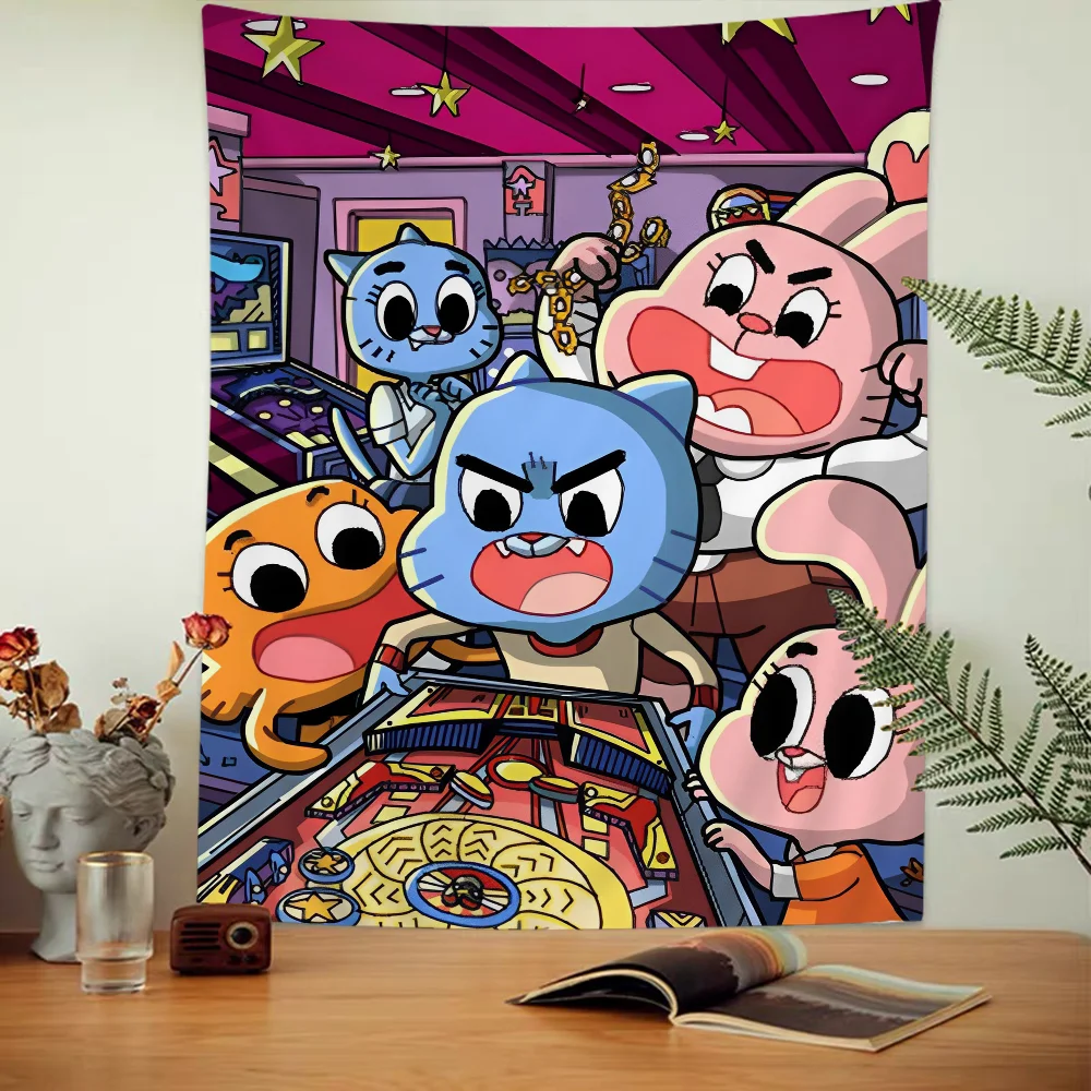 Die erstaunliche lustige W-Welt der Gumball Tapisserie Anime Tapisserie Hippie Blume Wandteppiche Wohnheim Dekor Wandbehang Home Decor