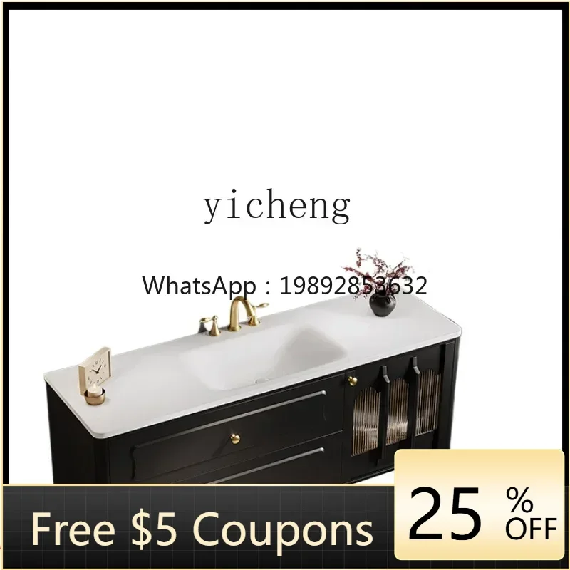 

U6 rock slab hot bending integrated basin bathroom cabinet combination modern washbasin wash basin oak