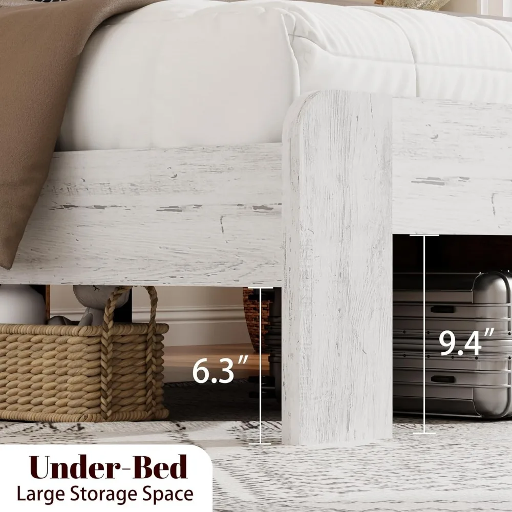 إطار سرير بحجم كينج مع لوح رأسي - منصة على طراز المزرعة مع أضواء LED وشحن USB بدون صندوق زنبركي سهل التجميع WhiteFram #5