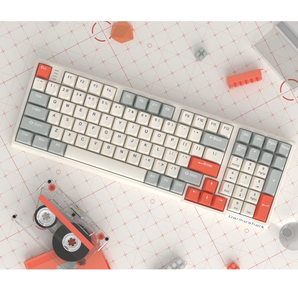 Darmoshark K7pro Wireless Bluetooth Tri Mode Gaming Mechanical Keyboard Hot Swap 98Keys GATERON Silver Yellow Switch RGB Backlig
