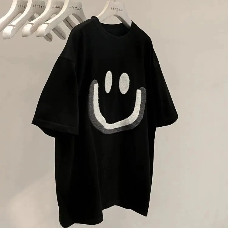 

plus Size Women's T-Shirt 300 Pounds Face Embroidery Short Sleeve Casual Loose Summer Top Versatile Korean Style round...