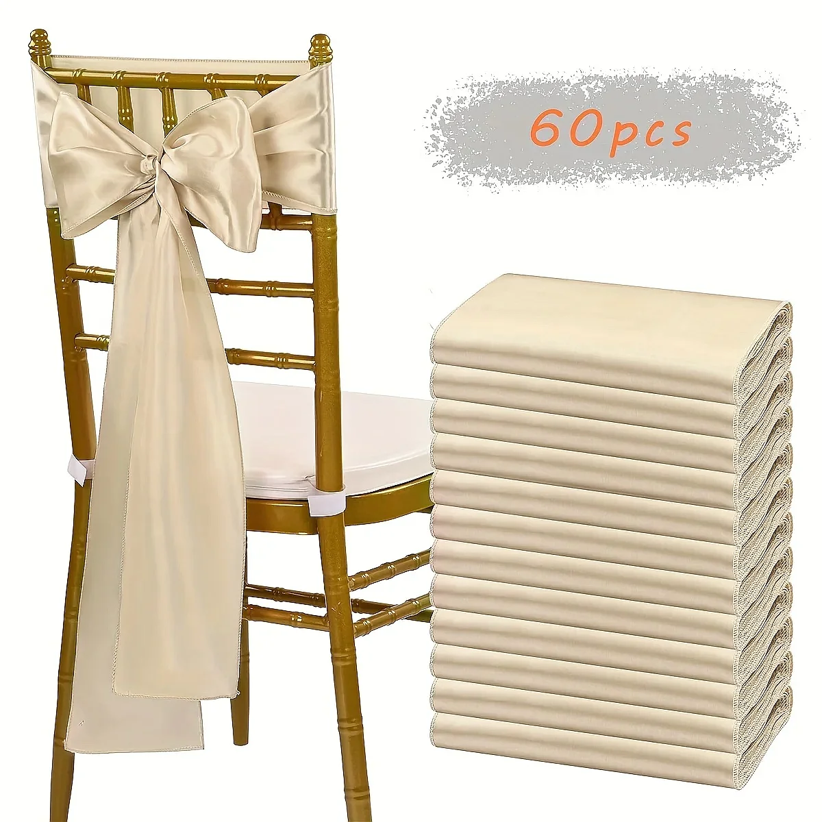 60Pcs Satin Chair Sashes 7x108
