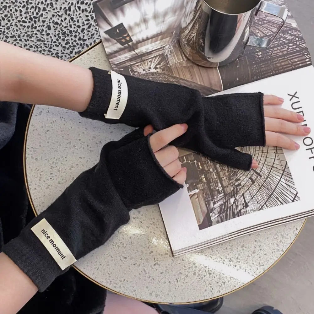 Korean-Style Knitted Fingerless Gloves Arm Warm Gloves Wrist Sleeves Harajuku Anime Gloves Pure Color Cashmere Women Gloves