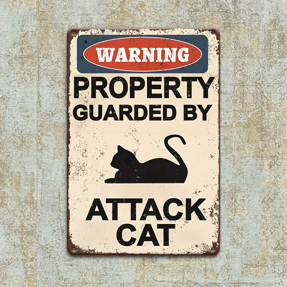 Attack Cat Warning Sign - Classic wooden wall decoration for outdoor use