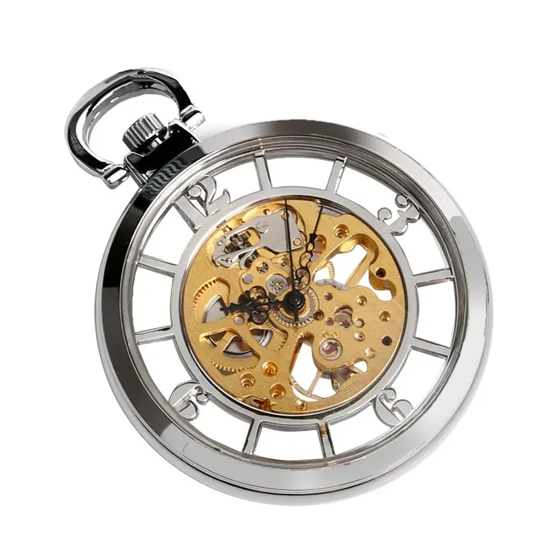 Transparent Hollow Hand Wind Mechanical Pocket Watch Men Women Open Face Vintage Steampunk Skeleton Clock Pendant Chain Gift