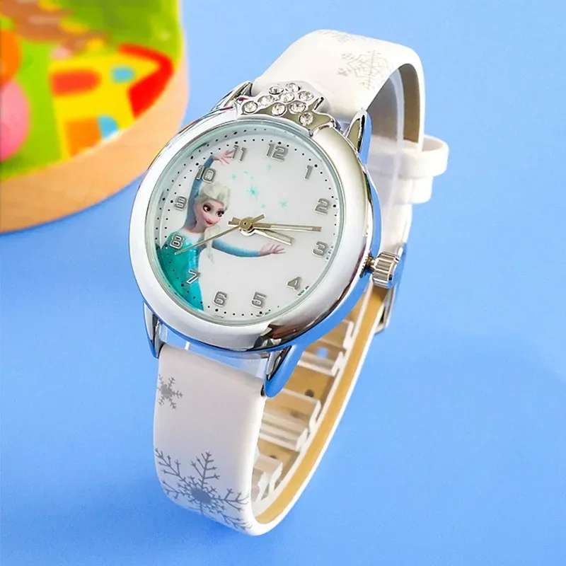 Elsa Princess Kids Watches Leather Strap Cute Children\'s Cartoon Wristwatches Gifts for Kids Girl Frozen Clock Elsa Watch Girls