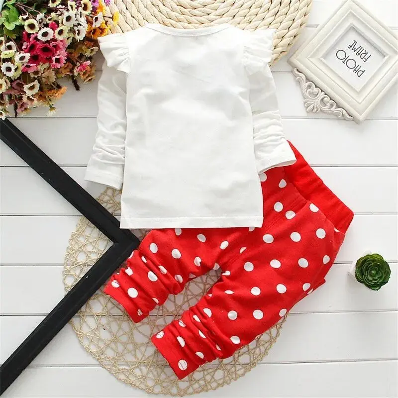 Children\'s Set 0-2 Year Old Pure Cotton Dot Girl\'s Long sleeved T-shirt Long Pants Set Bow Girl Pullover Long Pants Set