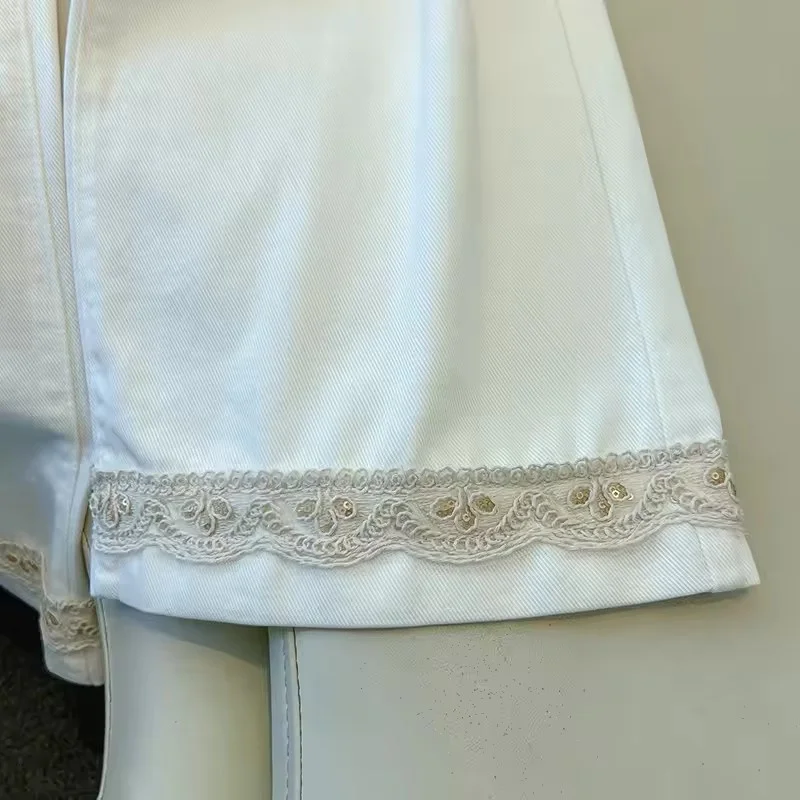 جديد صيف 2026 جينز نسائي واسع الساق رفيع عالي الخصر من الدانتيل سروال مستقيم للسيدات فضفاض غير رسمي مناسب لجميع المباريات بنطلون نسائي #6