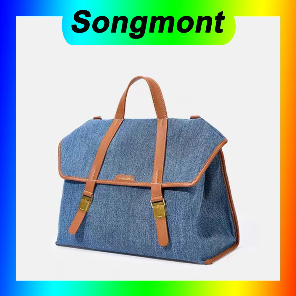 

Songmont Denim Blue Tour Briefcase Denim Shoulder Bag Crossbody Bag