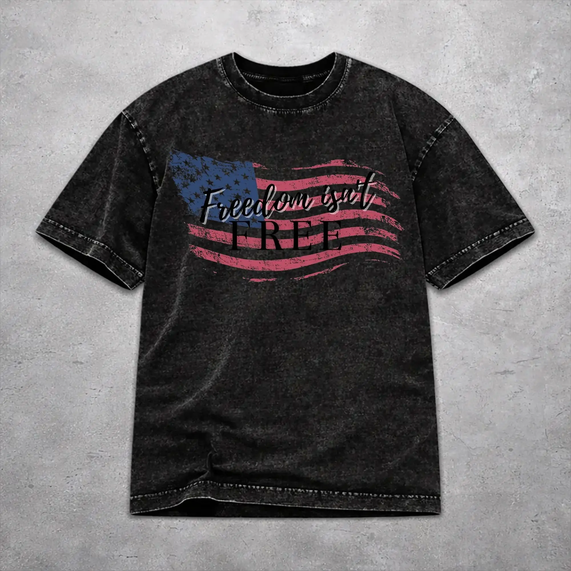 Men Women Harajuku Washed T-shirts May We Never Forget Freedom Isn't Free Print Shirt Outfit High Street  Tee Shirts
