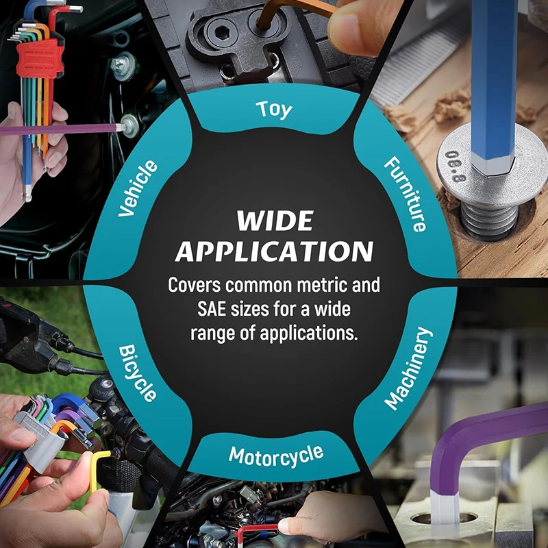 Set di chiavi esagonali Set di chiavi a brugola metriche da 9 pezzi Set di chiavi esagonali con estremità sferica lunga antiscivolo da 1,5-10 mm per