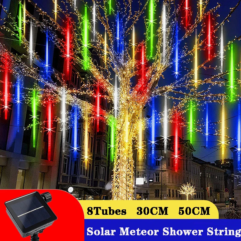 

30/50CM Outdoor Solar Meteor Shower String Light Waterproof Fairy LED Wedding Garlands Lamp for Garden Christmas Tree Decoration