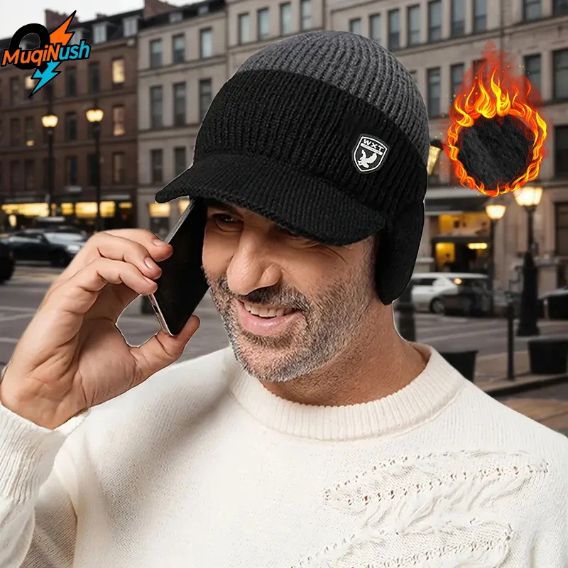 

MuqiNush Outdoor Knitted Hat Fashionable Autumn and Winter Warm Knitted Hat Ear Protection with Thick Velvet for Outdoor Cycling
