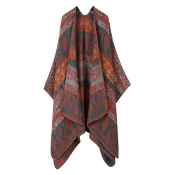 Vintage Ethnic Jacket Cape for Men and Women Split Shawl Top Imitation Cashmere Poncho Thickened Warm Cloak Coat Autumn Winter