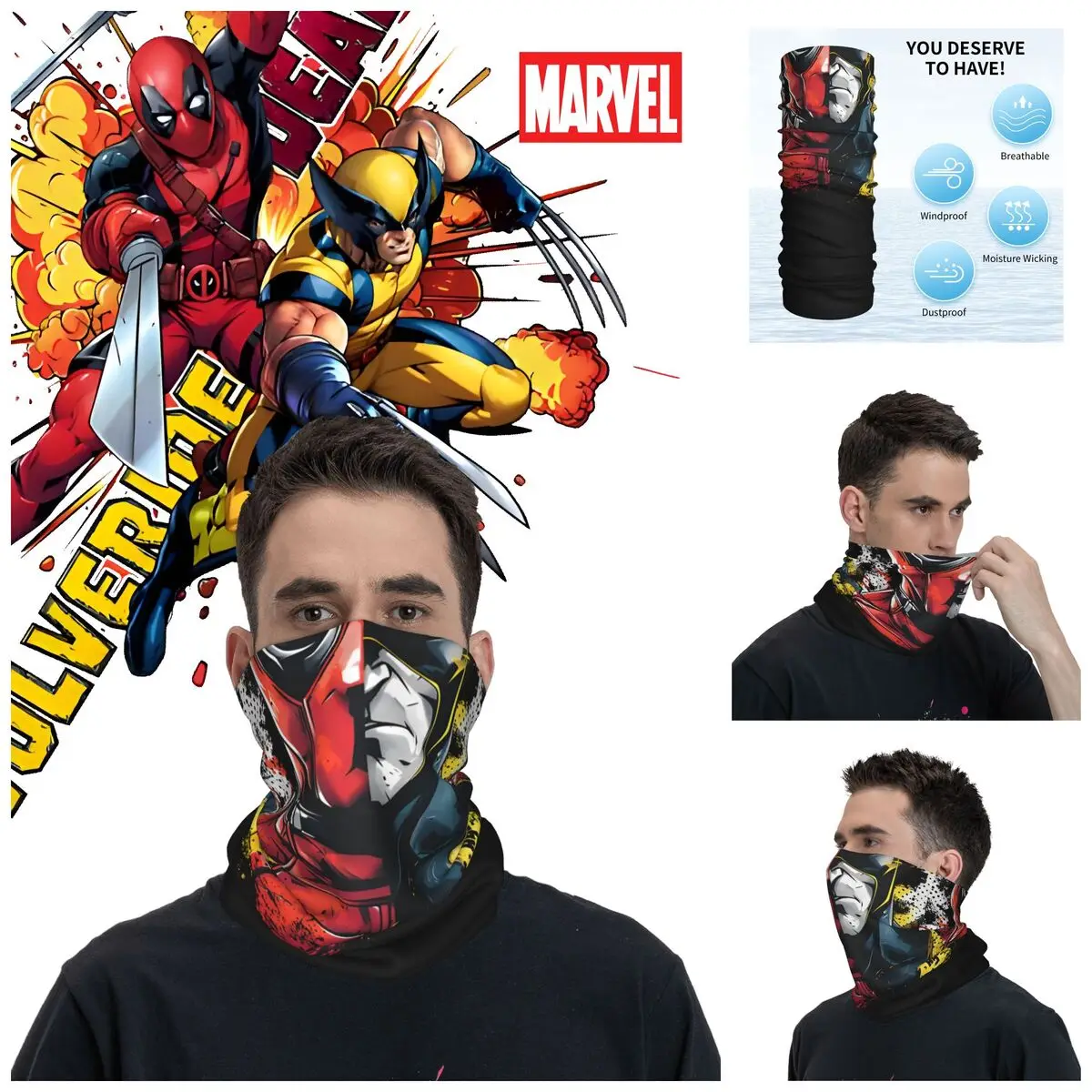 Popular Movies Bandana Neck Gaiter Printed Motorcycle Motocross Deadpool & Wolverine Wrap Scarf Cycling Face Adult Breathable