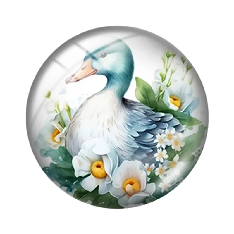 Cute Flowers and Ducks 12/18/20/25mm Glass Cabochon Bracelet Pendant Rings for Jewelry Demo Earrings Back Making Findings