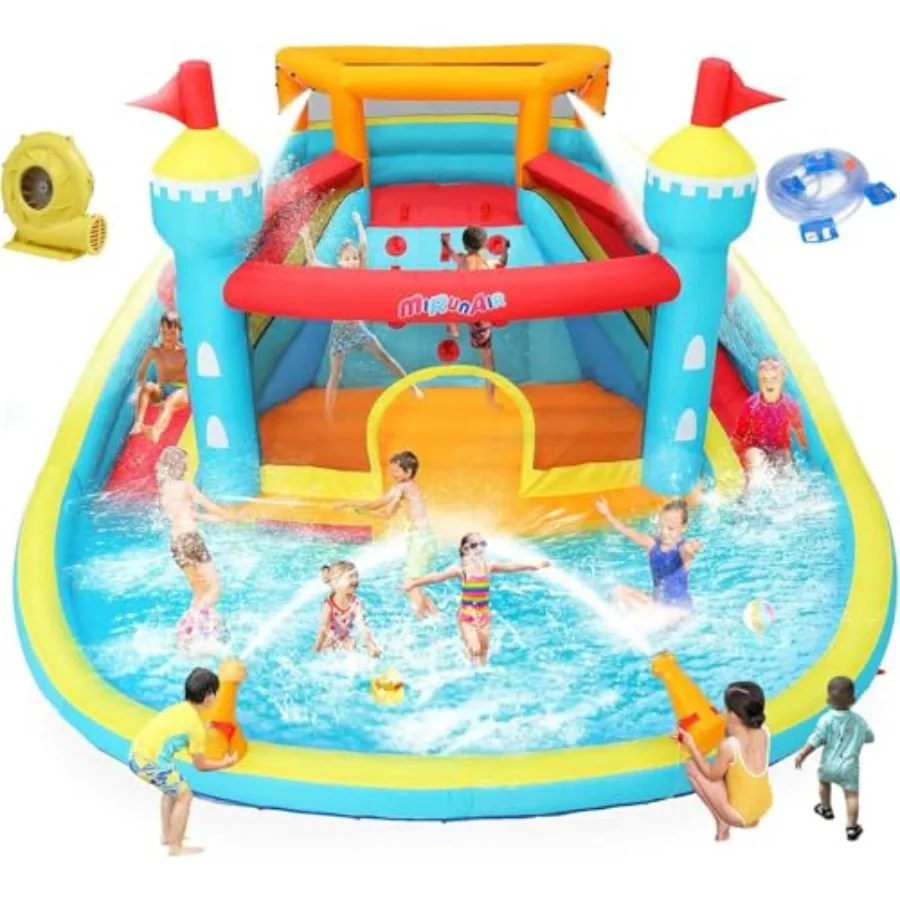 

WHUBEFY Bounce House Double Water Slide Inflatable Bounce Castle with Blower for Big 3-12 Outdoor/Indoor Blue Bounce House with