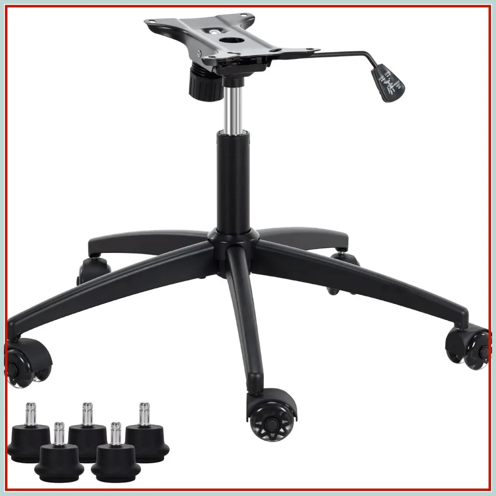 Heavy Duty Gaming Office Chair Metal Base Set Replacement with Bottom Plate, Cylinder, 5 Wheels & Bell Glides (Black)