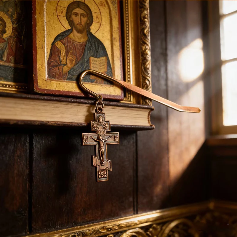 Neue 2026 Traditionelle Orthodoxe Kruzifix-Lesezeichen-Kollektion Gold & Antik-Kupfer Hochwertiges christliches Geschenk für Bibelstudium & Gebet – Detail 9