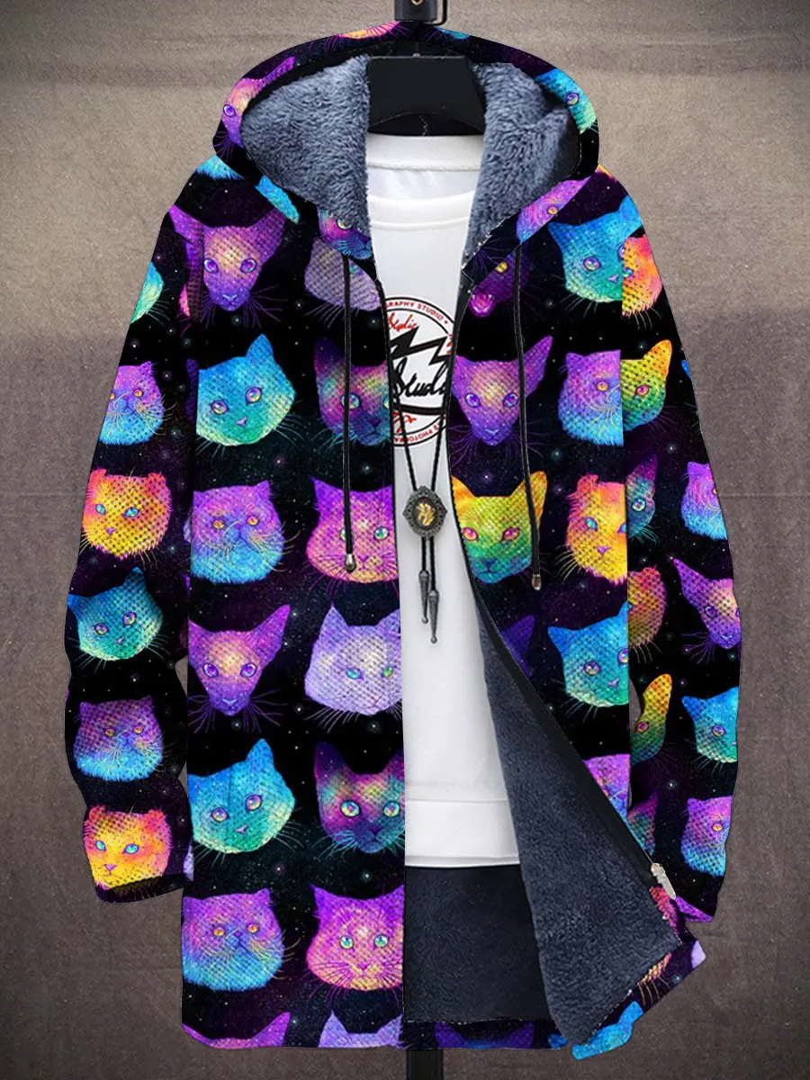 Christmas Skull Pattern 3D Printed Men's Plush Thick Long-Sleeved Sweater Cardigan Coat Winter Casual Warm Zipper Jacket HRD20