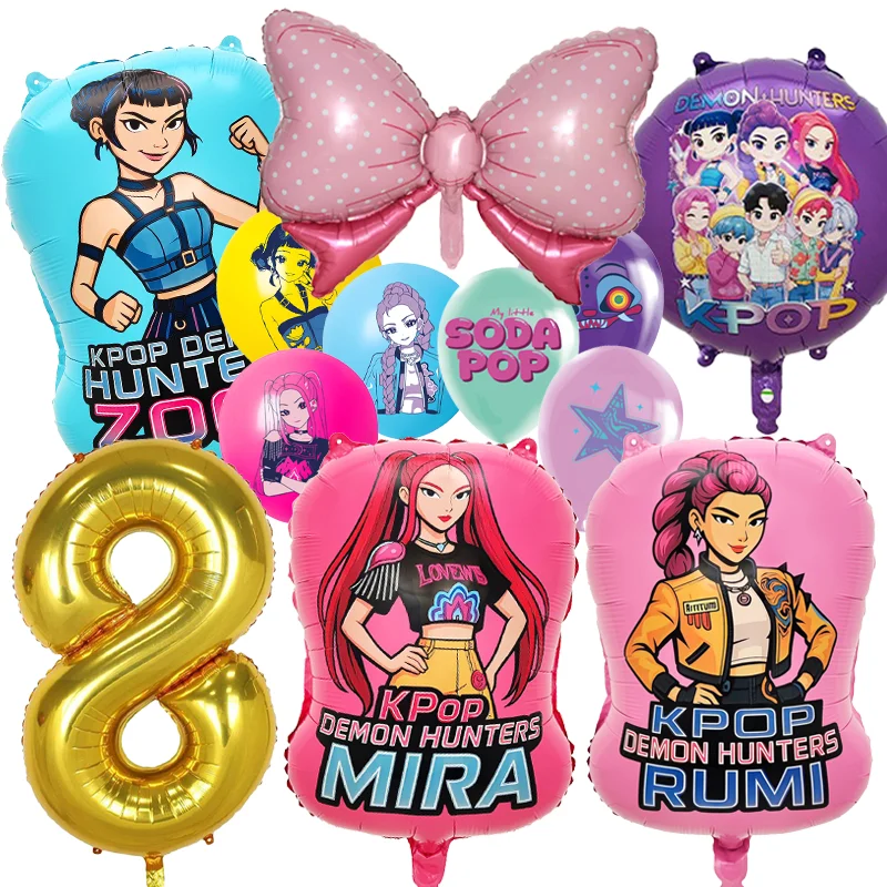 

Cartoon Kpop Demon Hunters Birthday Balloon Set Cup Plate Napkin Aluminum Film Ballons Kids Party Supplies Gift Favor Decoration