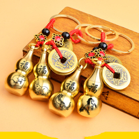 New Red Rope Five Emperor Money Large Hollow Gourd Key Chain Twelve Zodiac Large Gourd Cover Brass Key Ring Wholesale