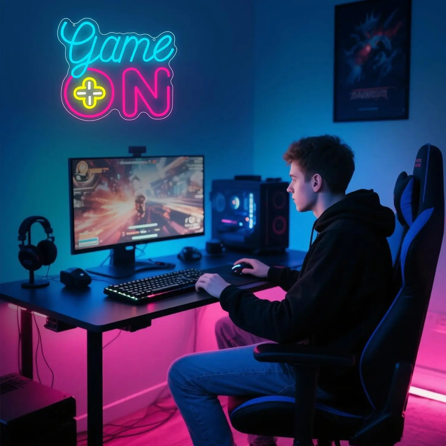 Gaming LED Neon Sign USB Dimmable Neon Light Sign for Gameroom Bedroom Bar Livingroom Birthday Party Gift Wall Decoration