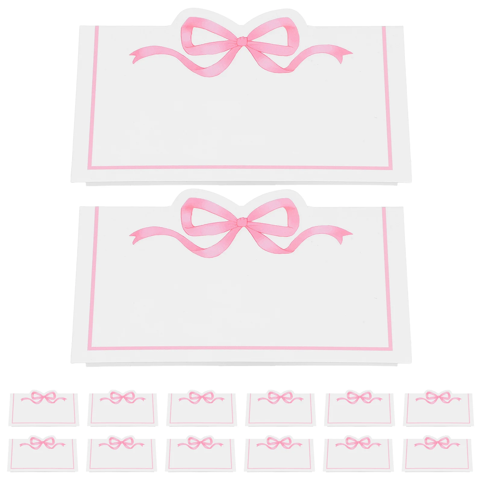 

100Pcs Pink Bow Knot Wedding Name Place Cards Scalloped Edge Blank Seat Assignment Cards for Reception Table Setting