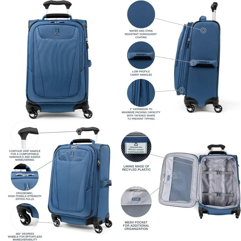 Expandable Lightweight Spinner Luggage, Softside Carry-On Suitcase, Unisex Ensign Blue, Travel Essentials