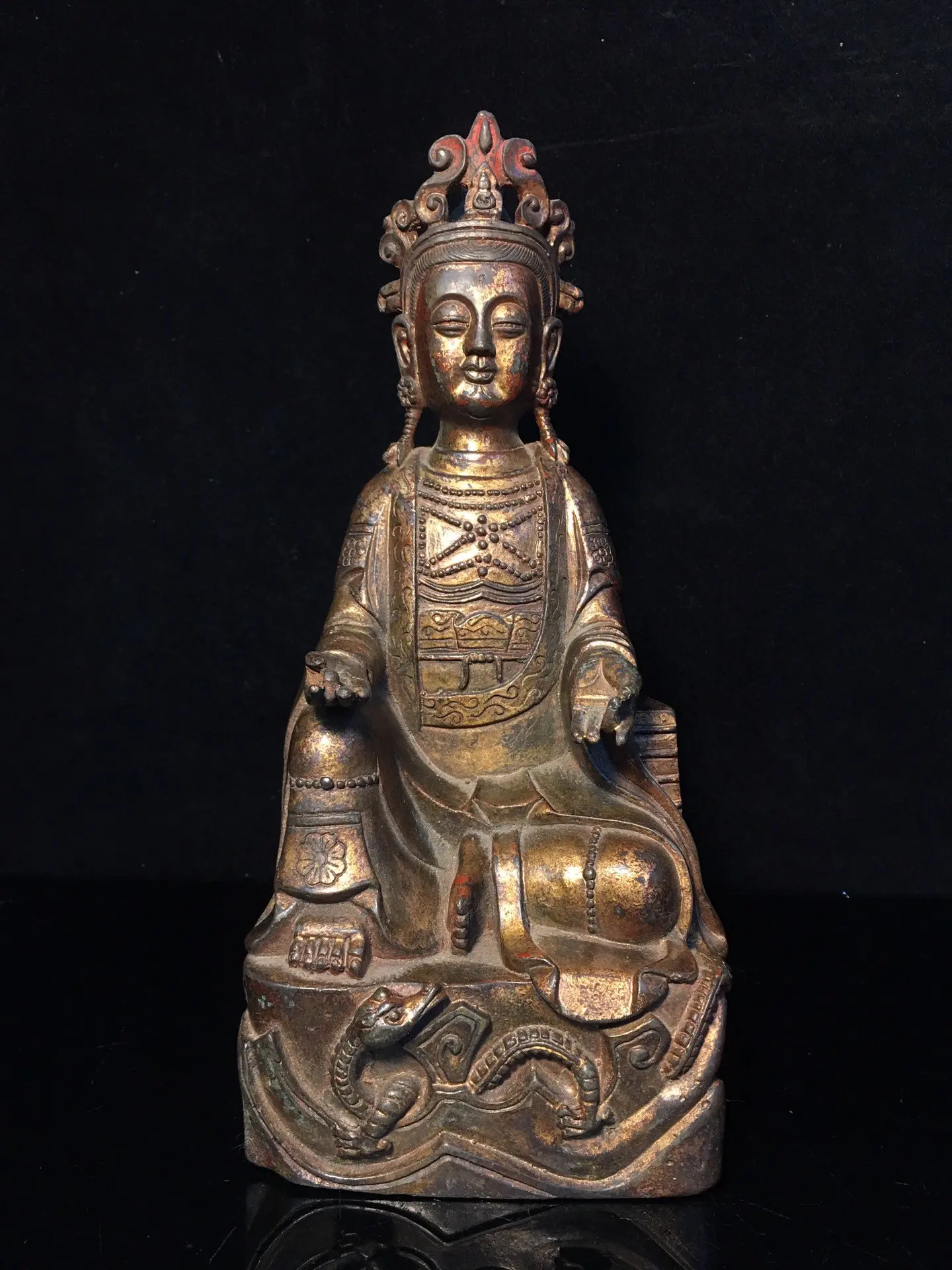 

25cm Pure copper Guanyin imitation antique bronze ware mud and gold Bodhisattva home Buddha hall tabletop offering