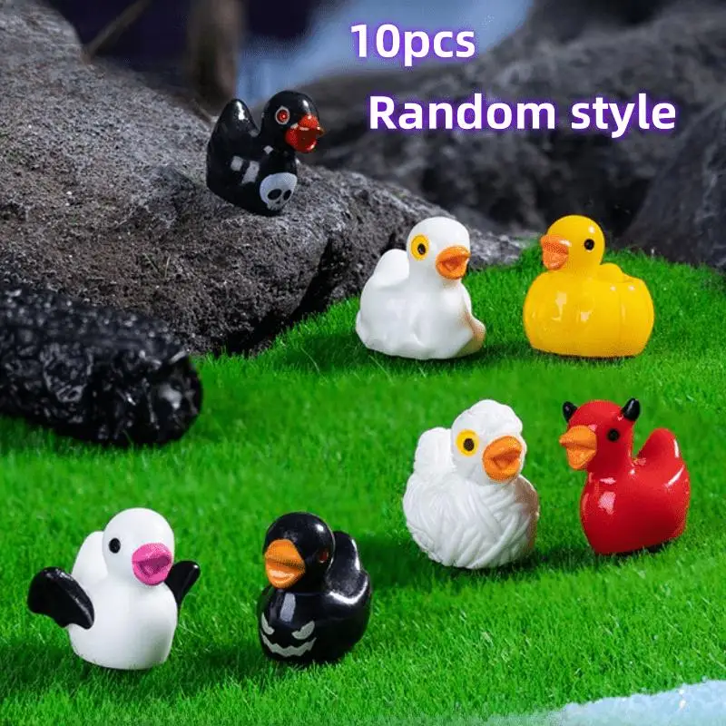 10 Pieces of Miniature Duck Statues - Resin Animal Garden Stakes for Miniature Landscapes, Halloween Themed Bonsai Decorations